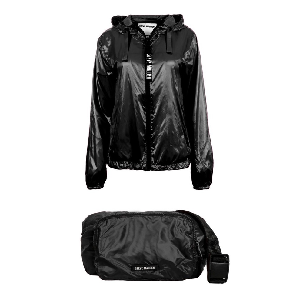 Steve Madden packable fanny pack rain jacket coat